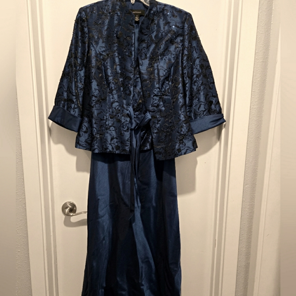 Size 14. R&M Richards Navy Sequin Dress with Jacket